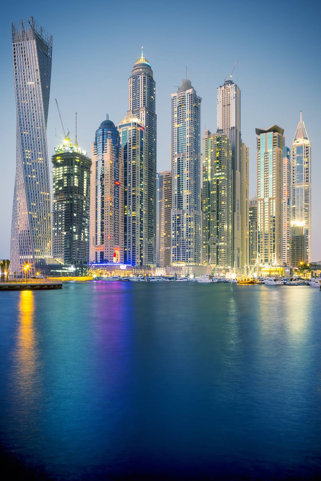 Vertical view of Skyscrapers in Dubai, special photographic processing, UAE.