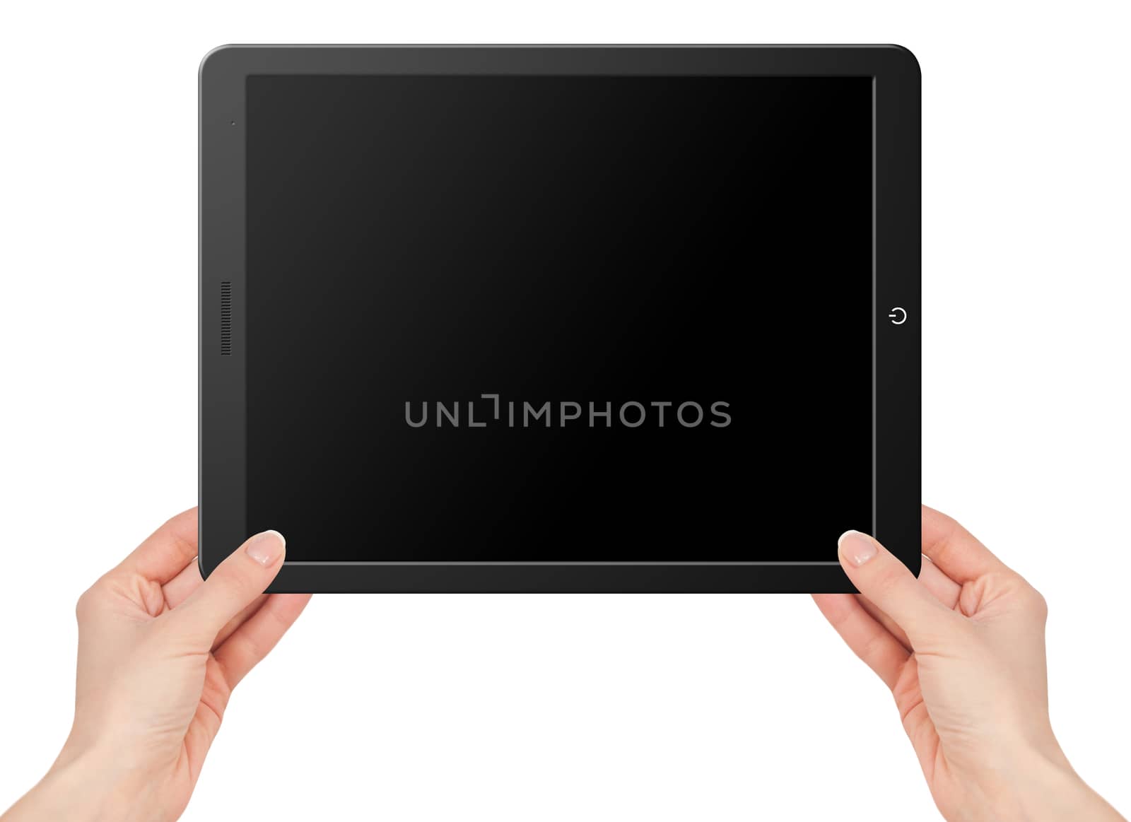 Modern computer tablet with hands by alexkalina