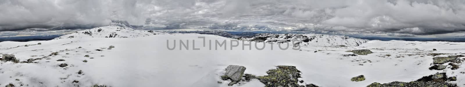 Scenic panorama of frosty landscape in Norway
