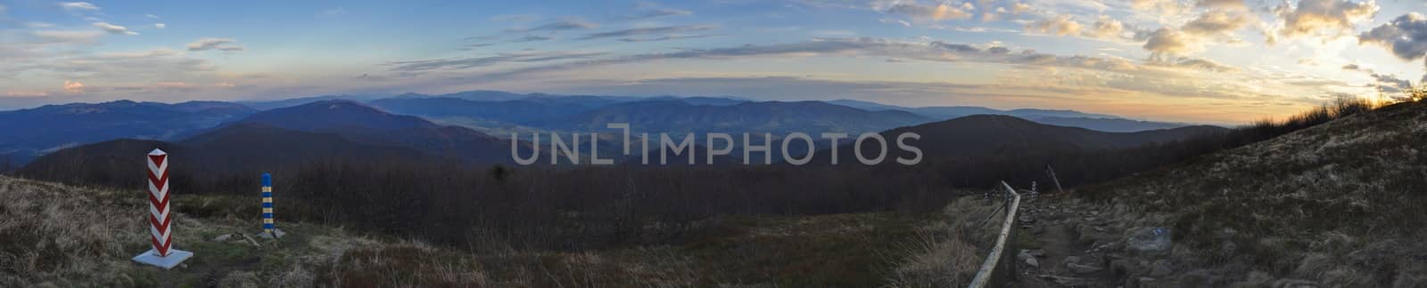 Scenic panorama of Ukrainian landscape from borders with Slovakia