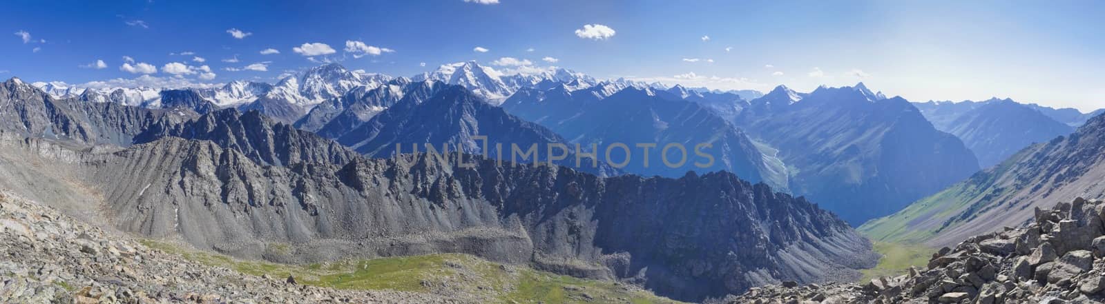 Scenic panorama of Tien-Shan mountain range in Kyrgyzstan