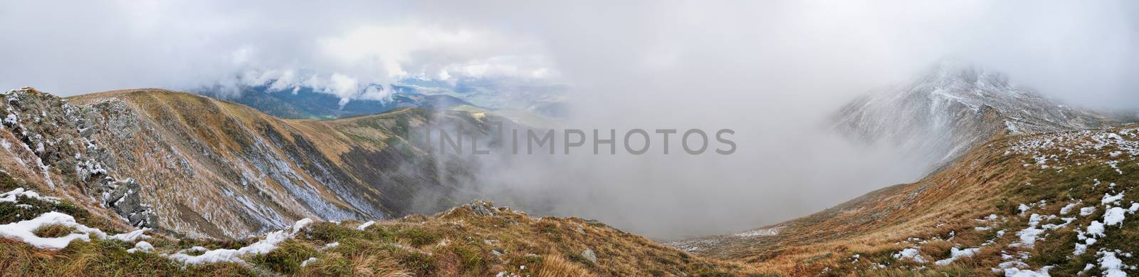 Scenic panorama from the top of Ukraine's highest mountain, Hoverla