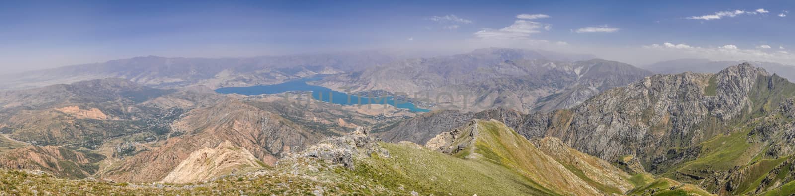 Scenic panorama of mountainous landscape of Tian Shan mountain range near Chimgan  in Uzbekistan