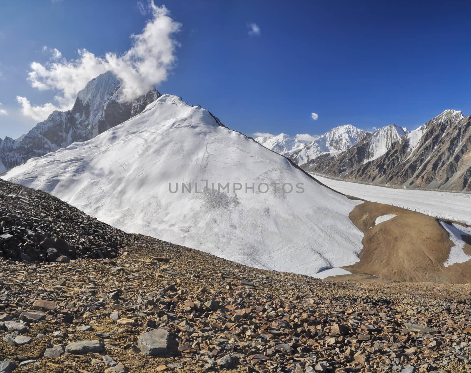 Magnificent glacier in Pamir mountains in Tajikistan