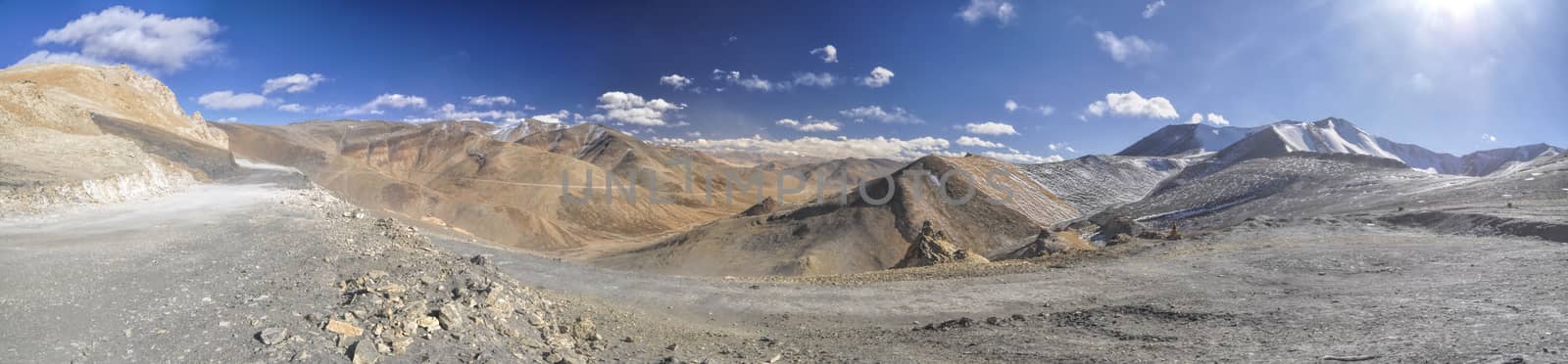 Rocky road leading through the mountains on the way to Ladakh, India