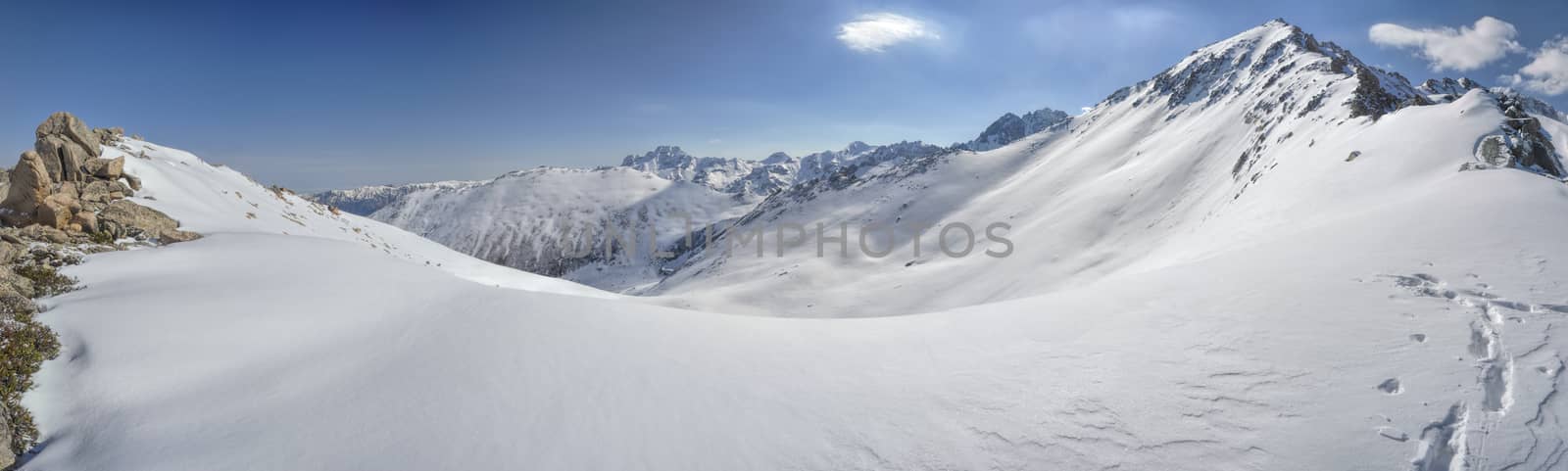 Scenic panorama of snow covered Kackar Mountains in Turkey