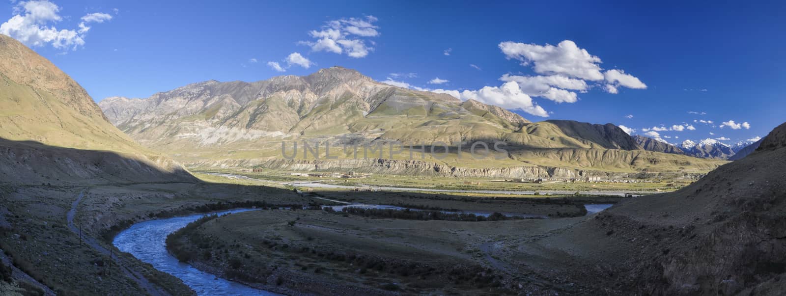 Scenic panorama of valley in Tien-Shan mountain range in Kyrgyzstan