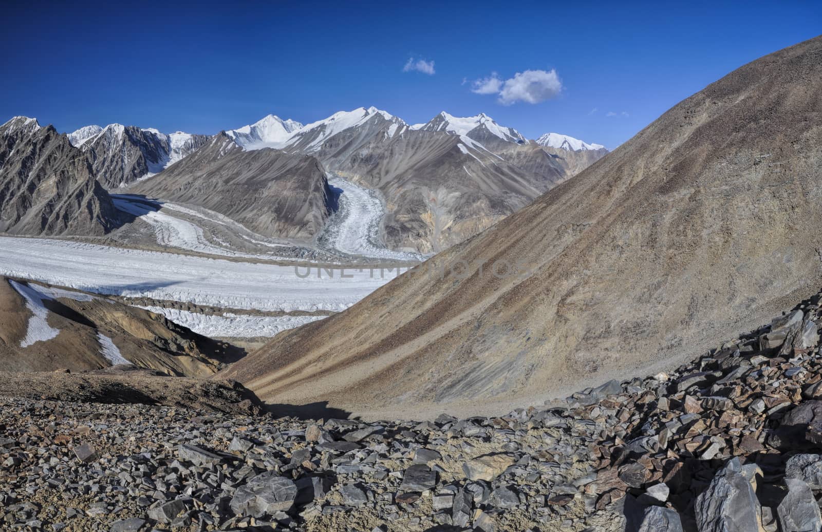 Magnificent glacier in Pamir mountains in Tajikistan