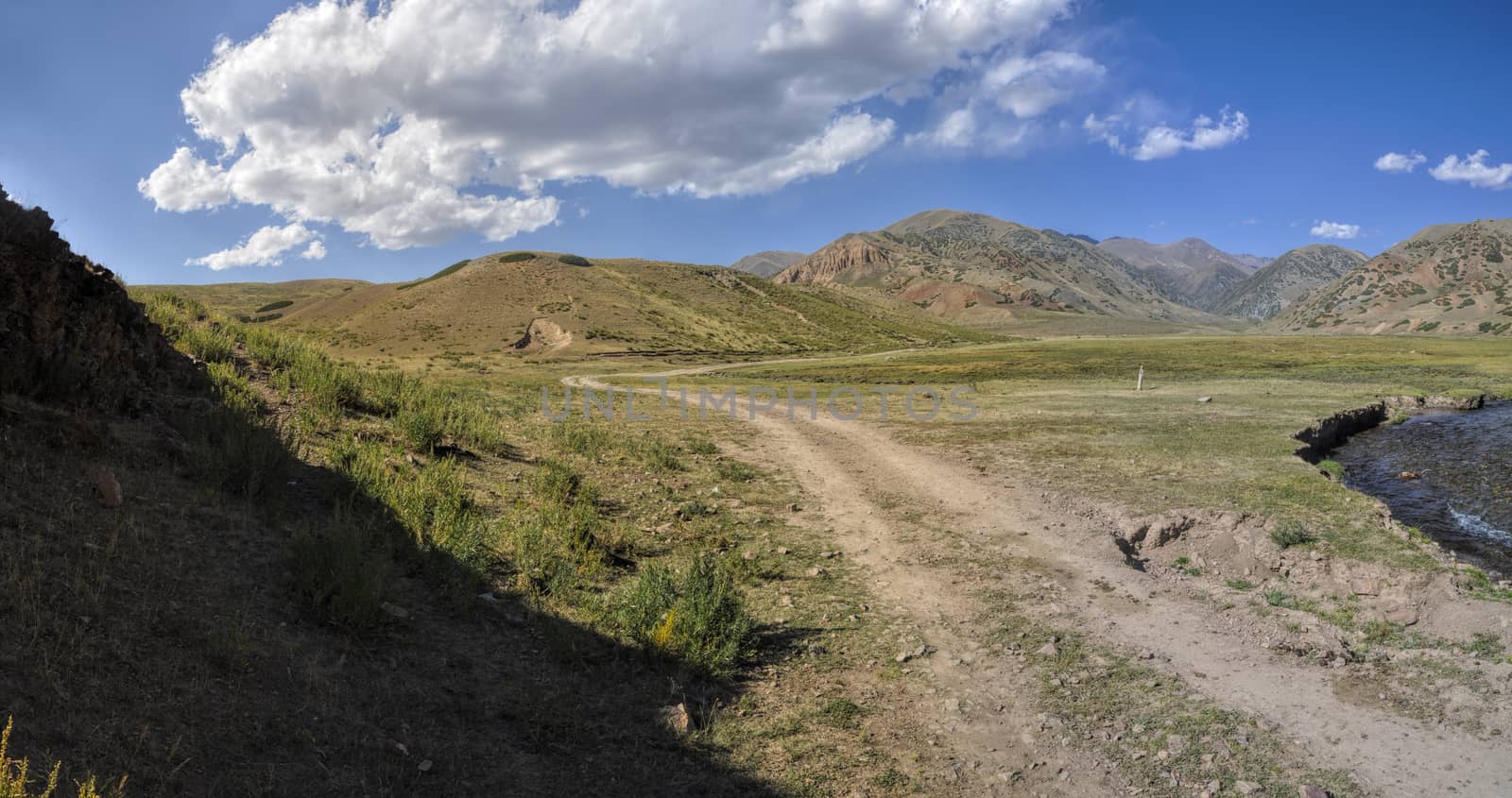 Road to Ala Archa national park in Tian Shan mountain range in Kyrgyzstan