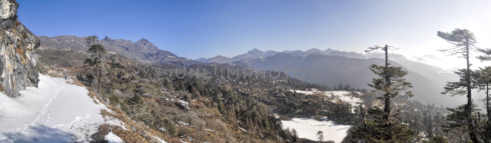 Scenic view of sunny mountains in Arunachal Pradesh region, India