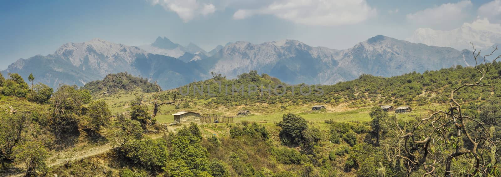 Scenic panorama of settlement in Dolpo region in Nepal