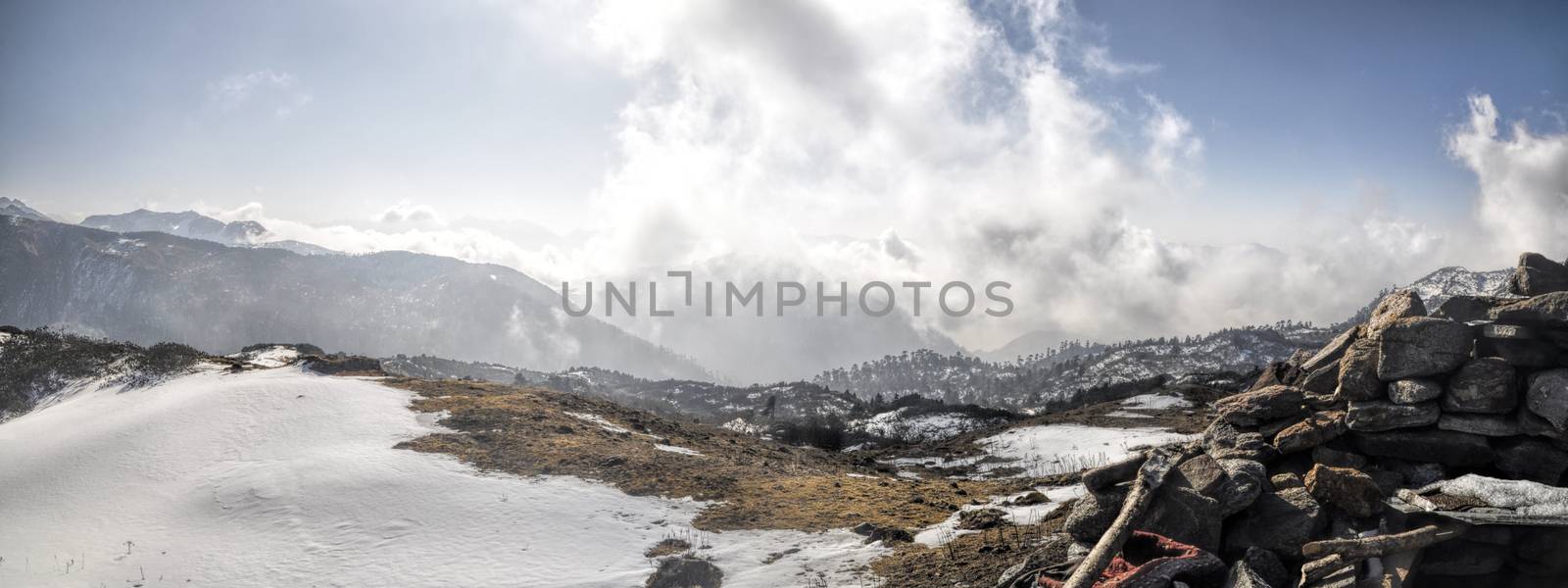 Scenic view of cloudy mountains in Arunachal Pradesh region, India