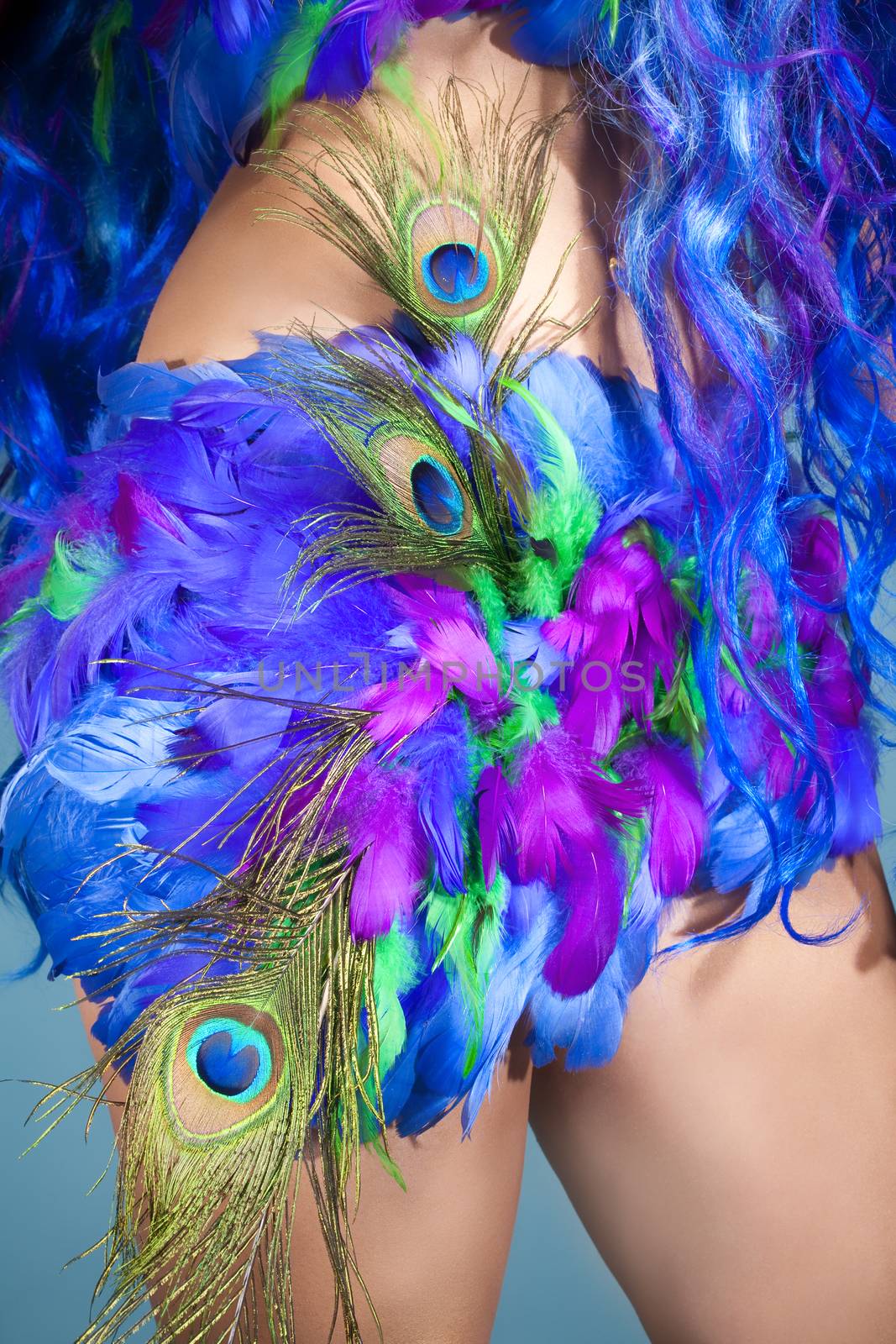 Closeup of a Female Dress Made of Feathers