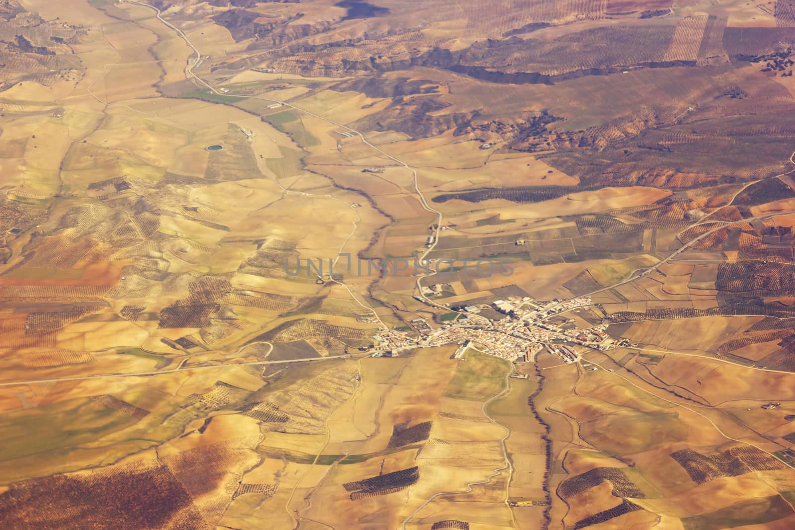 Aerial view of Spain with fields by miradrozdowski