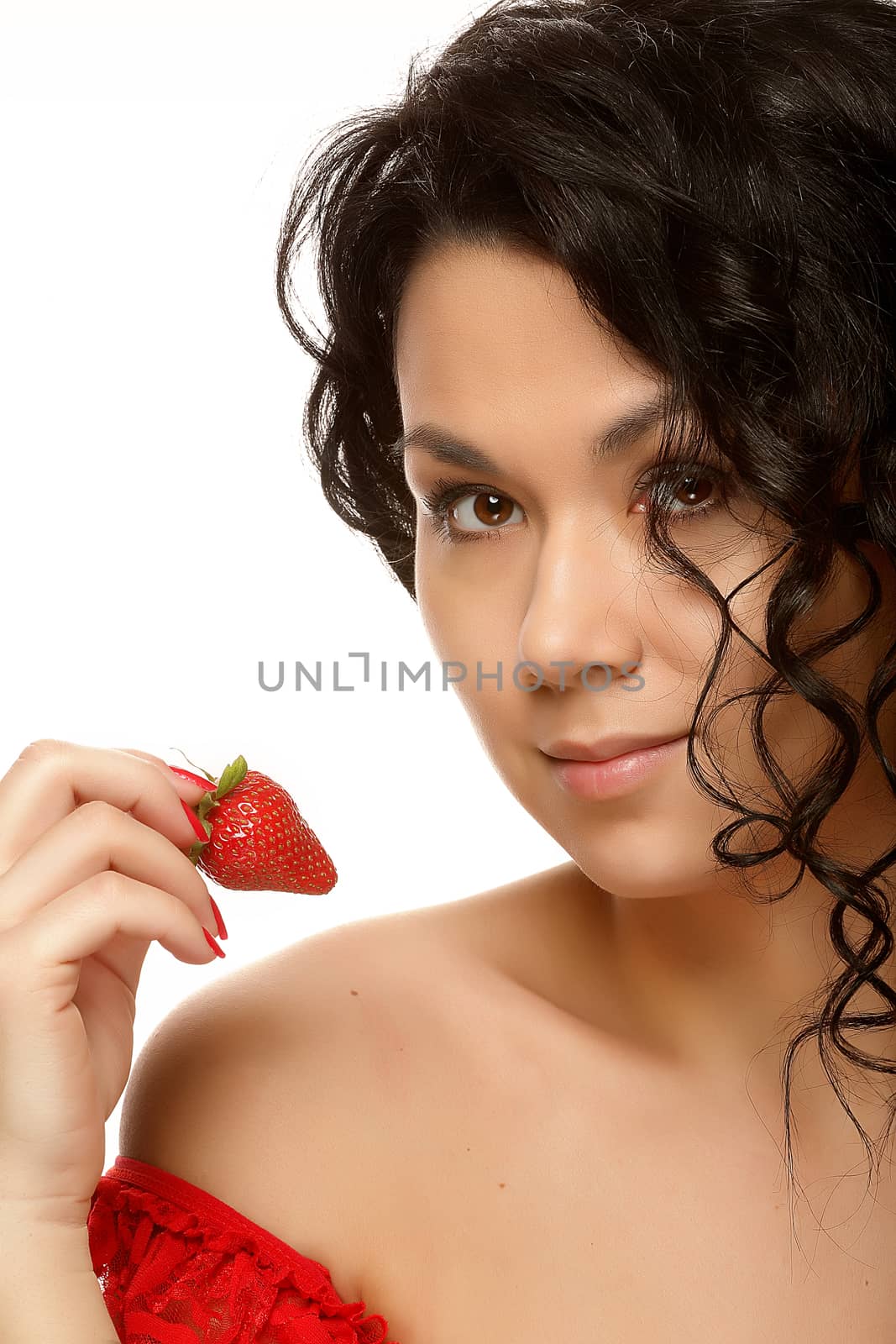 woman with strawberry by lisslisskin