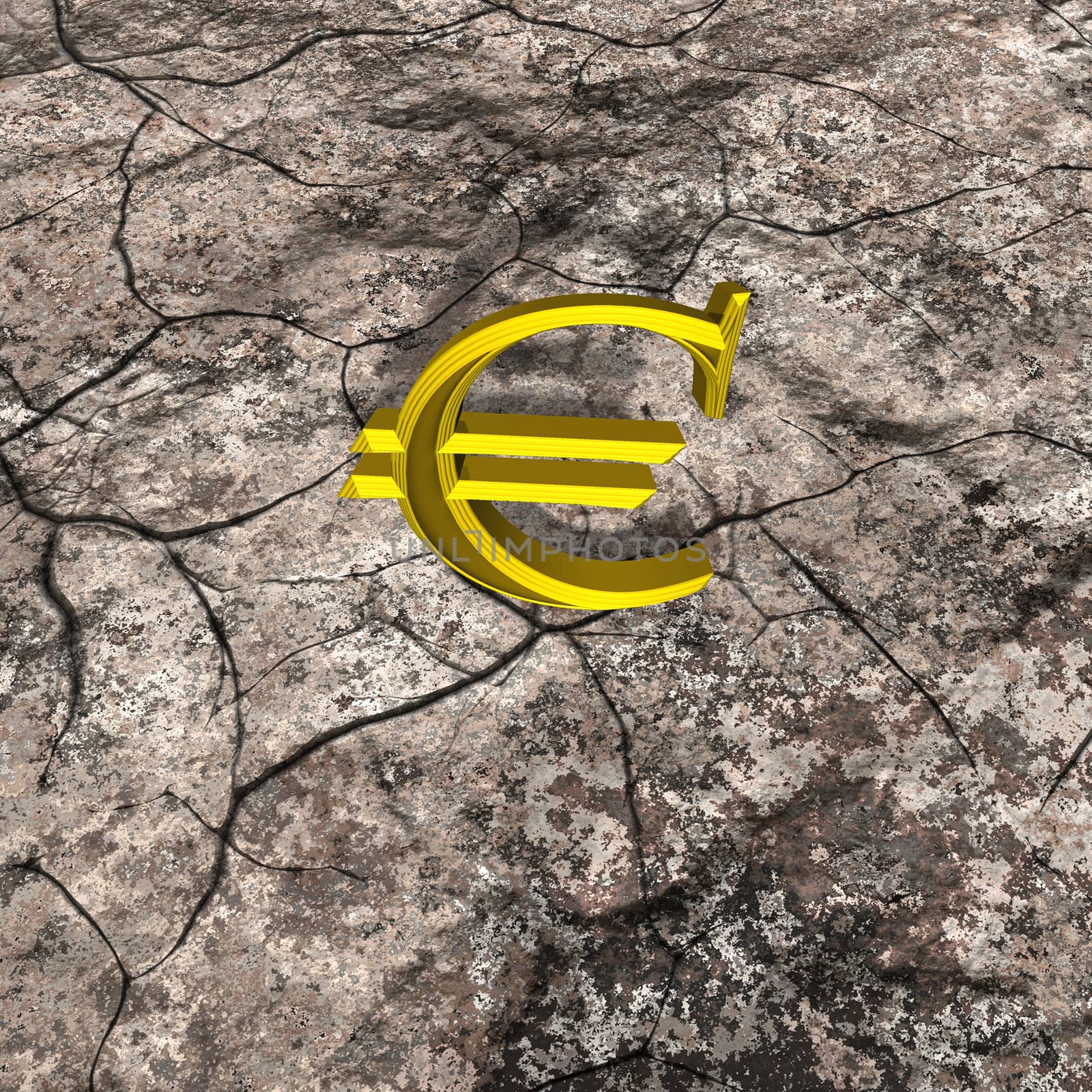 3d Illustration of Gold Euro on Cracked Rock by ankarb