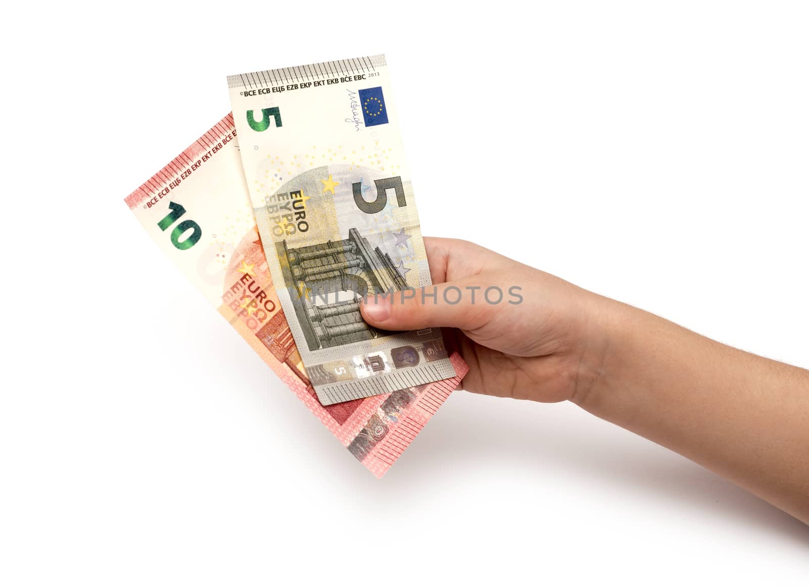 Euro banknotes in children's hands