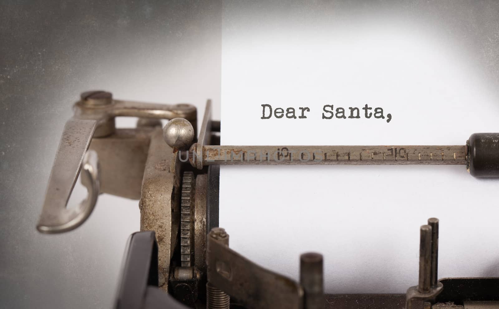 Vintage inscription made by old typewriter, Dear santa