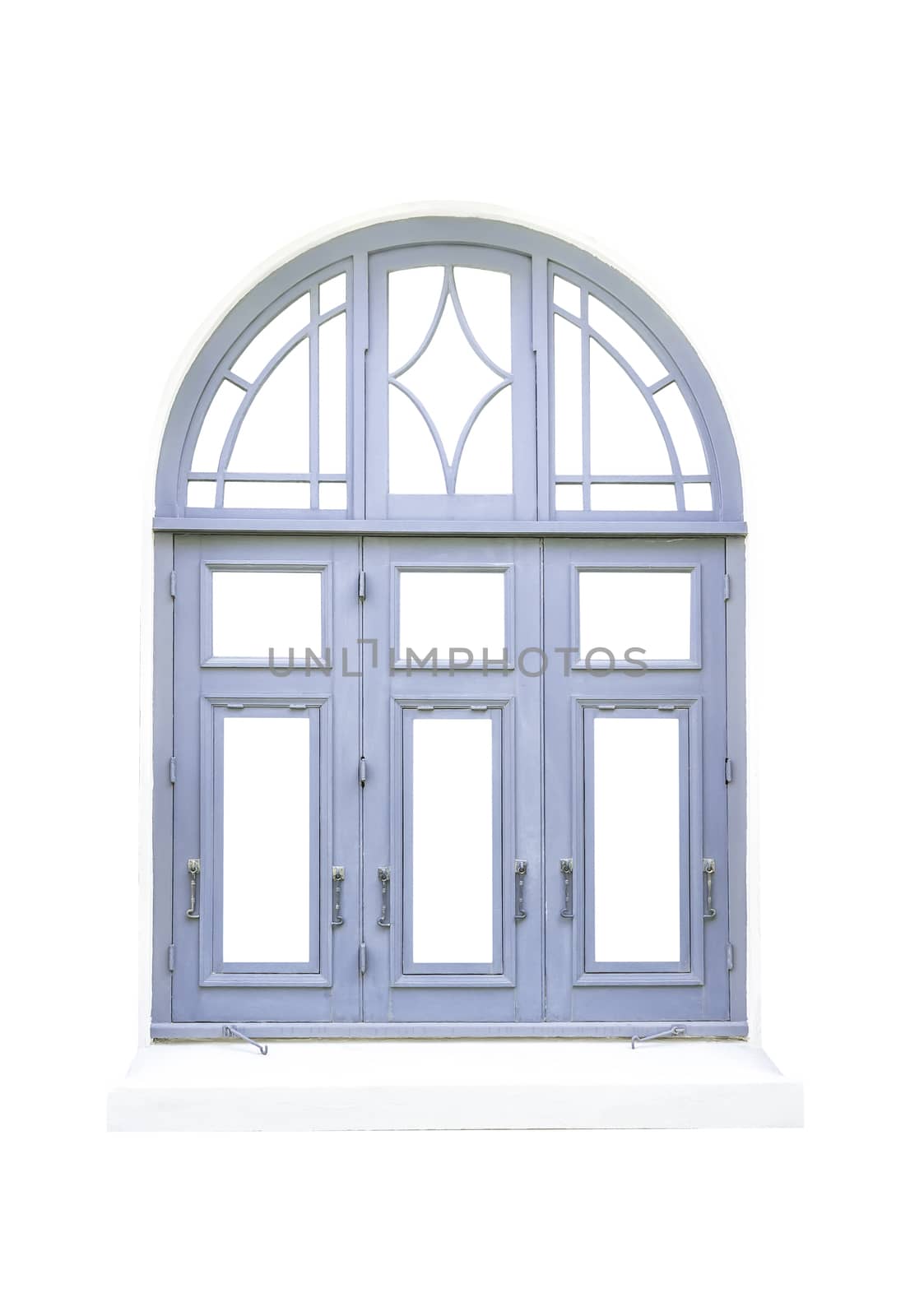 Blue classical window isolated on white with clipping path