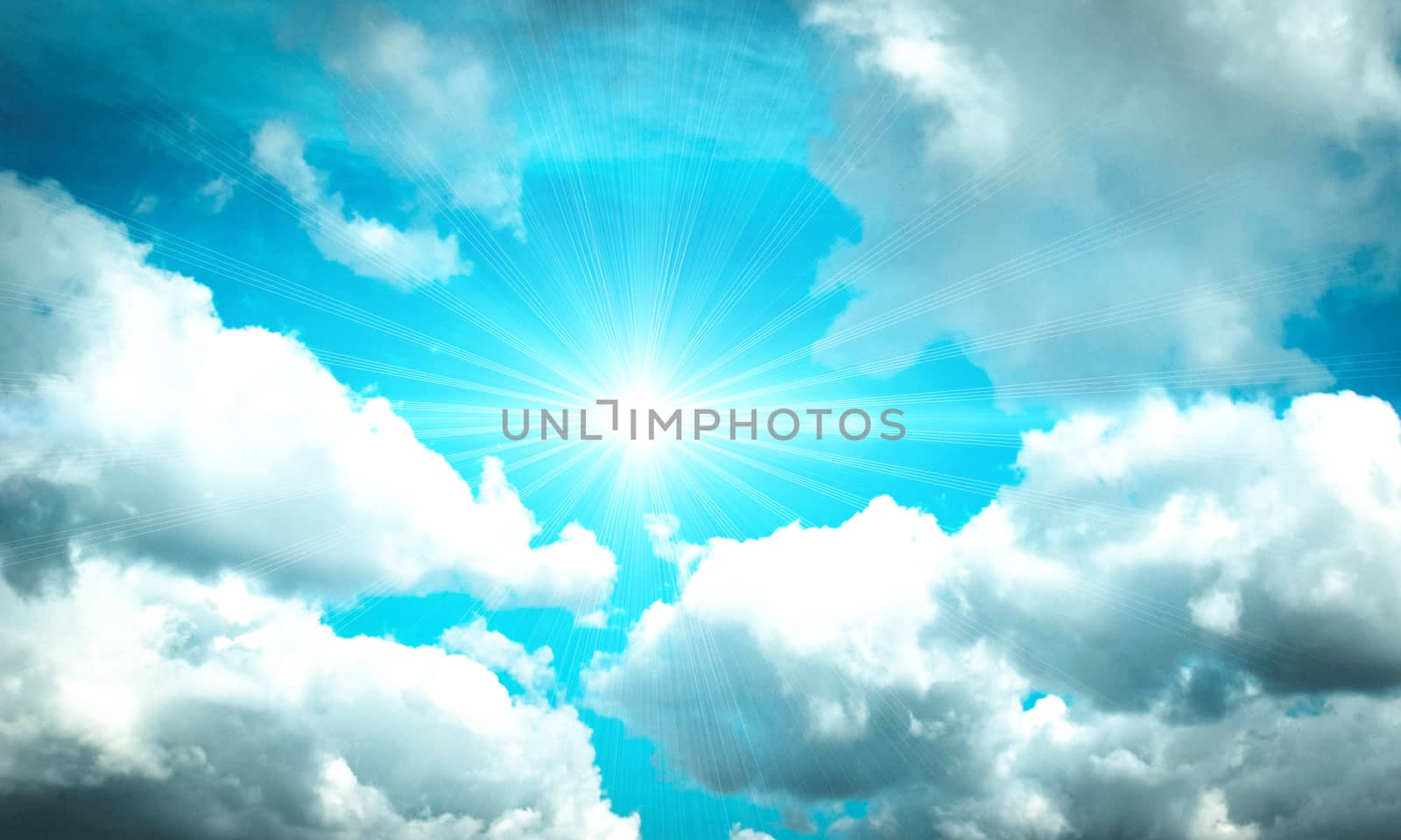 Blue sky with white cloud and sun