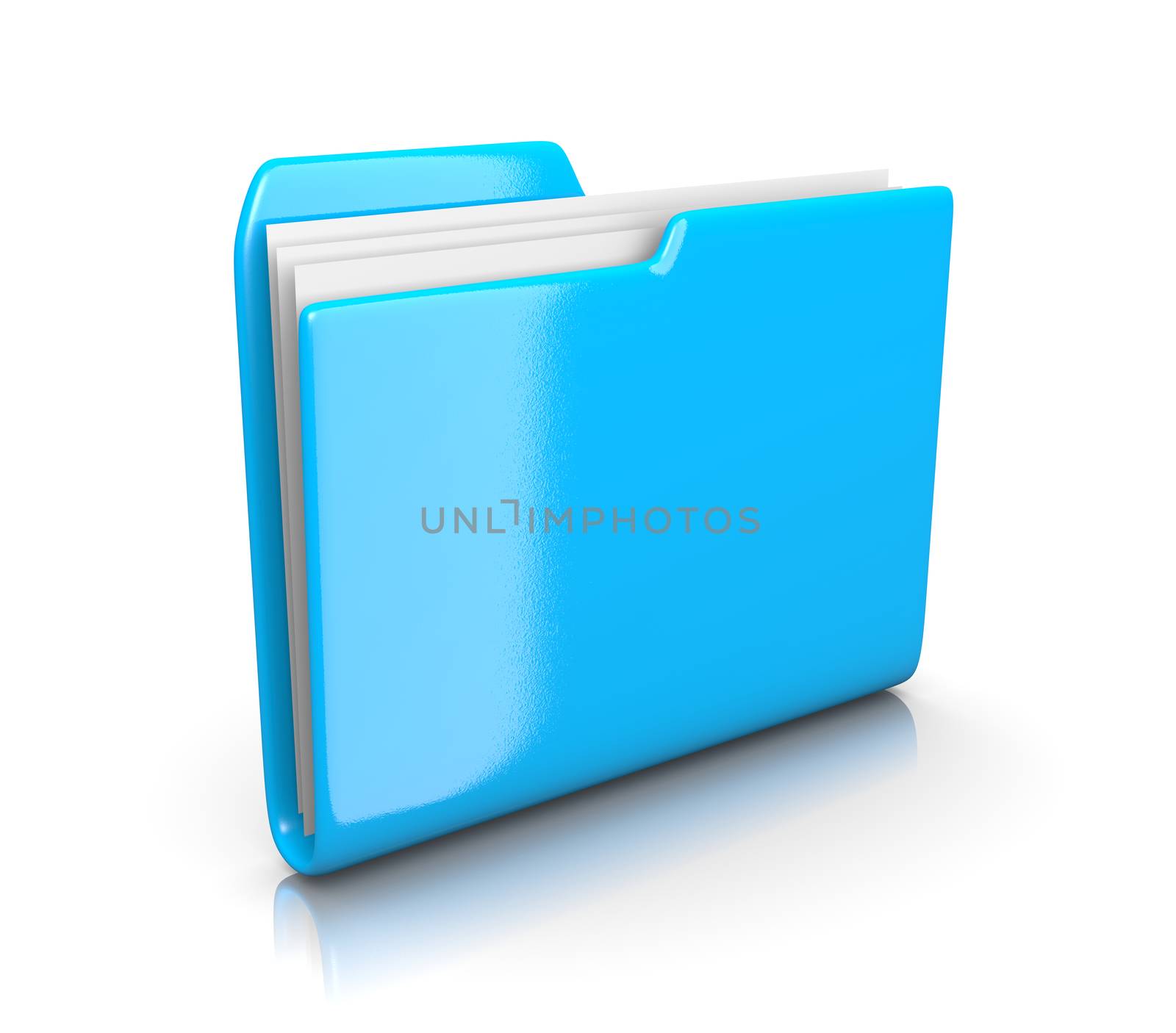 Single Blue File Folder on White Background 3D Illustration