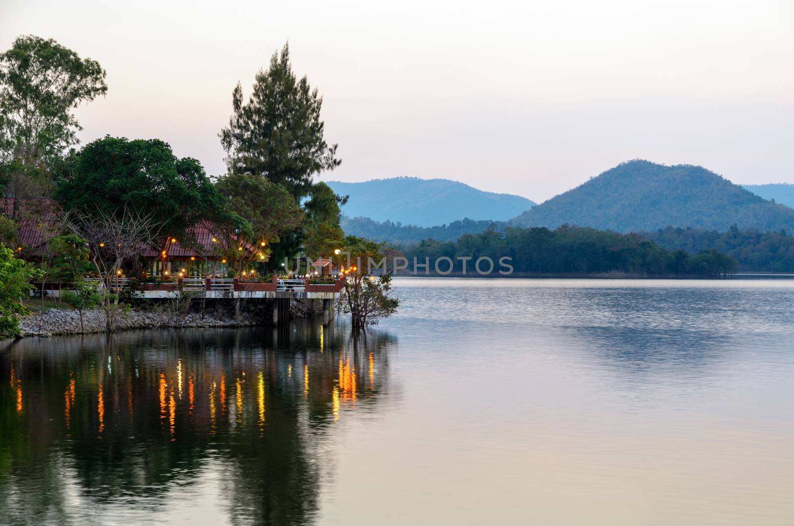 Waterfront restaurants at the evening in Kaeng Kra Chan National Park, Phetchaburi Province, Thailand