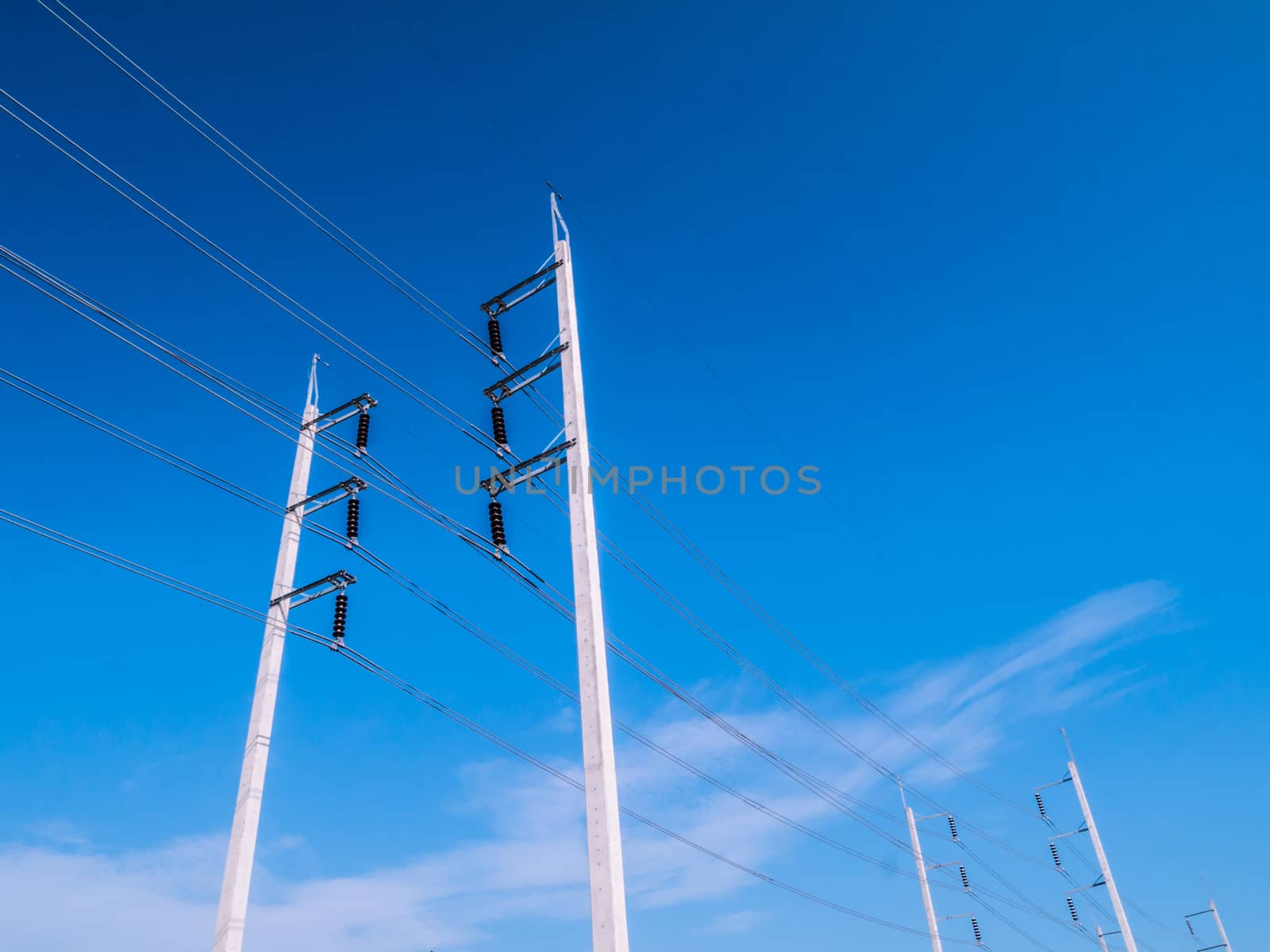 Electricity post with the blue sky