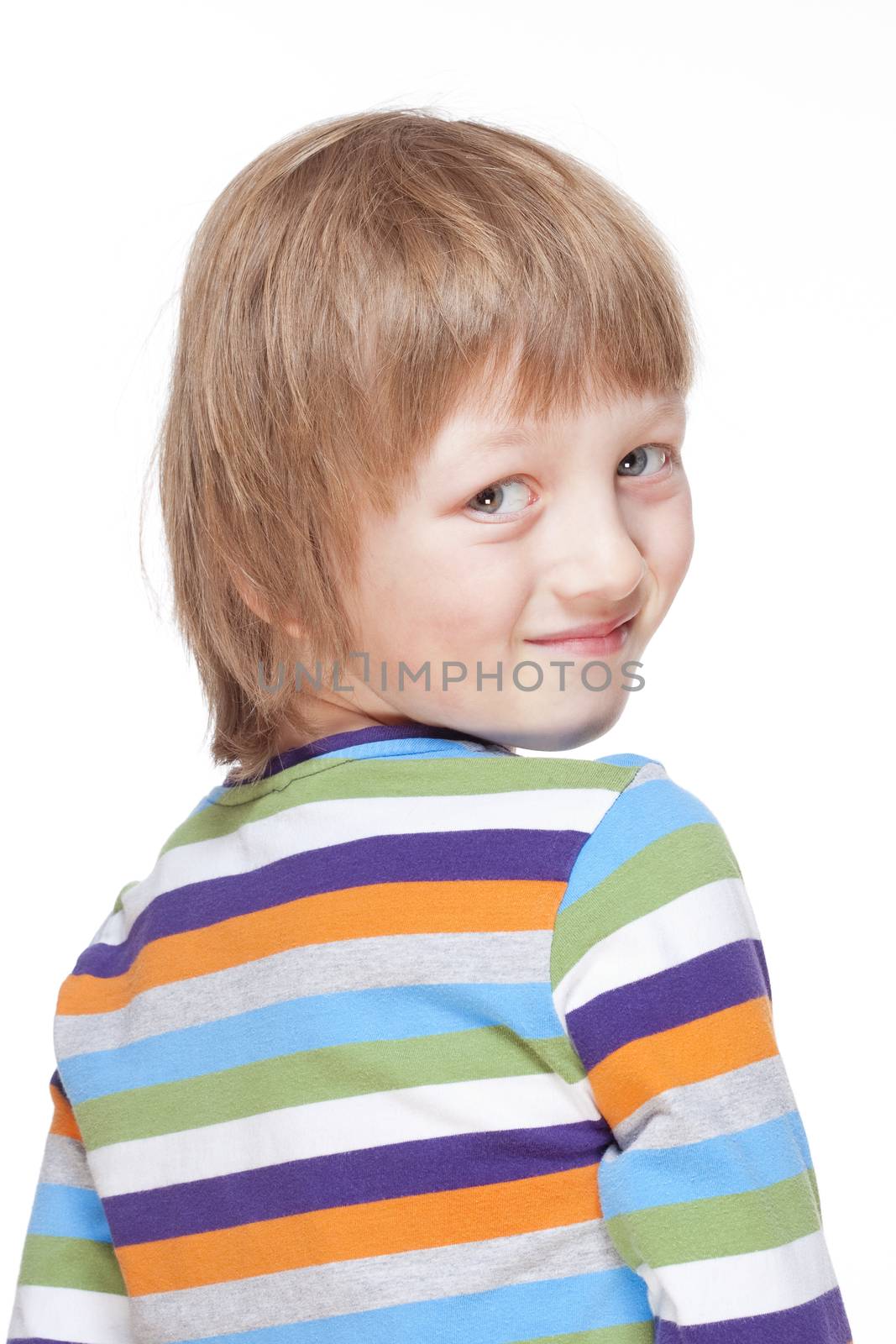 Portrait of a Boy with Blond Hair Smiling - Isolated on White