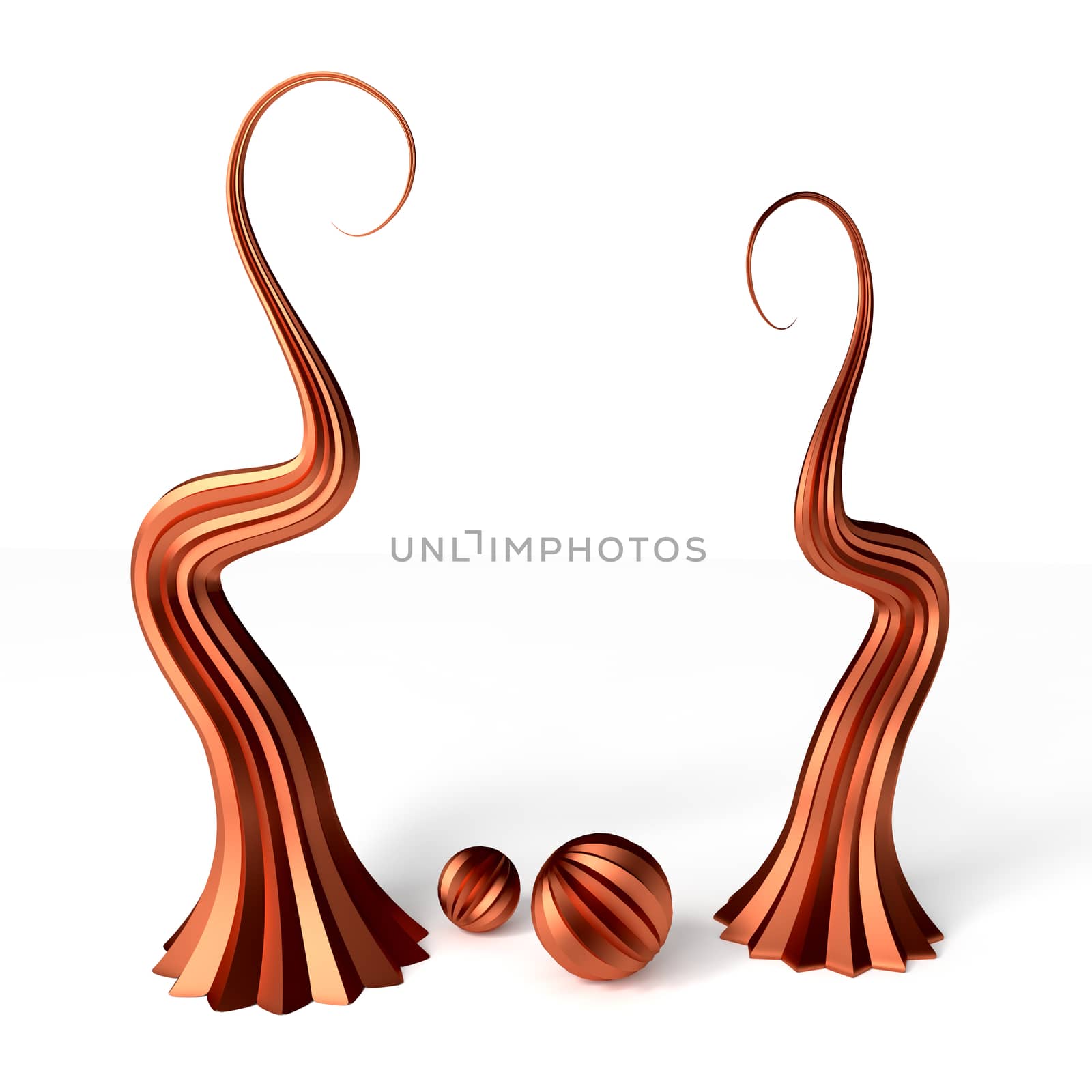 abstract bronze shapes on the white background