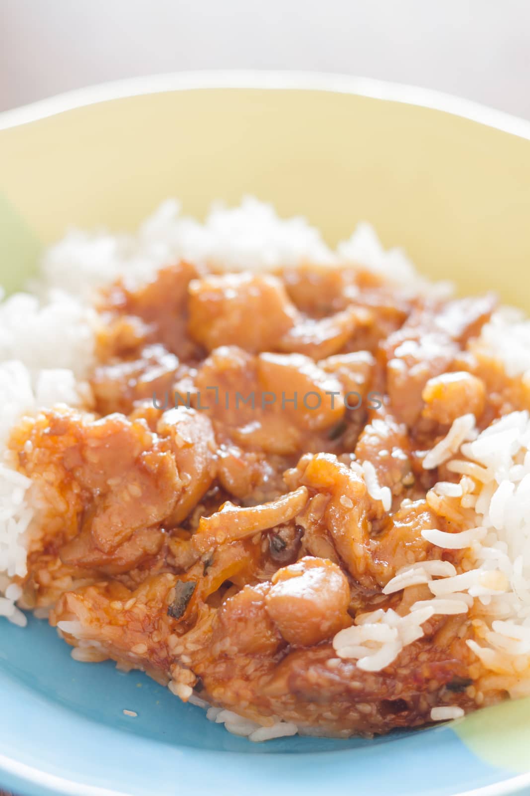 Stirred pork with sauce top on rice by punsayaporn