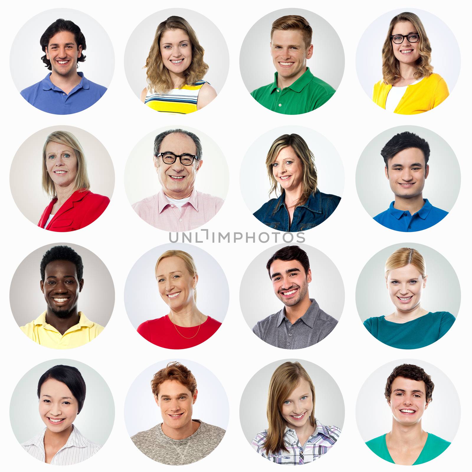 Composition of diverse smiling people
