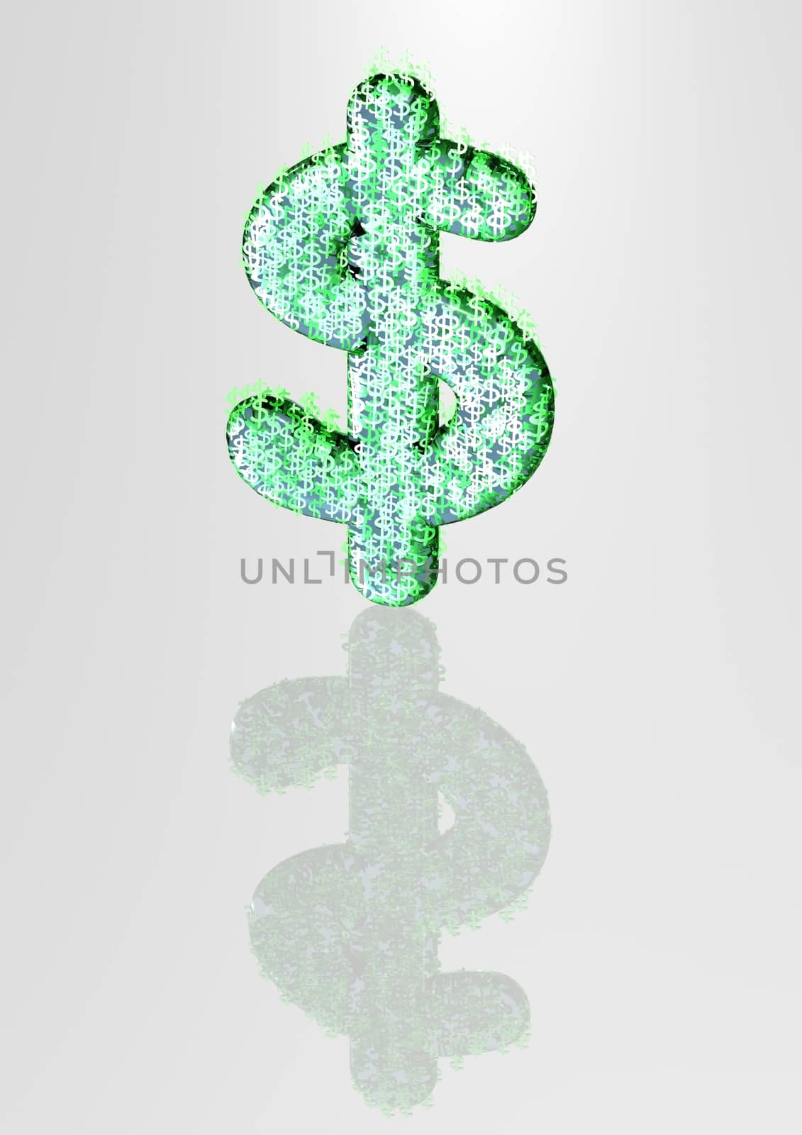 Currency sign the dollar made of a set of small dollars.