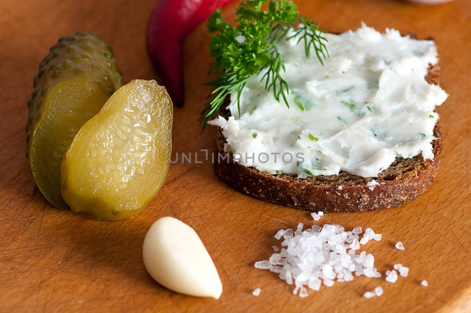 Lard spread with garlic, parsley and dill