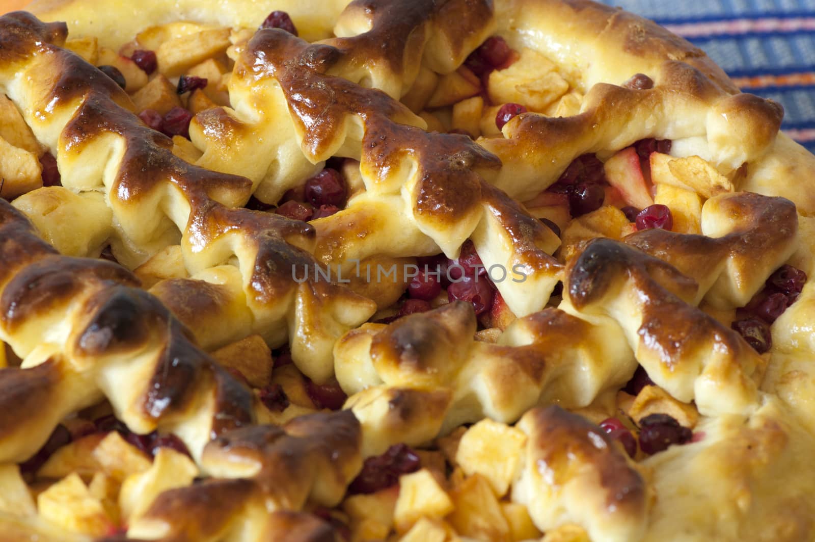 Homemade apple pie with cranberries close up