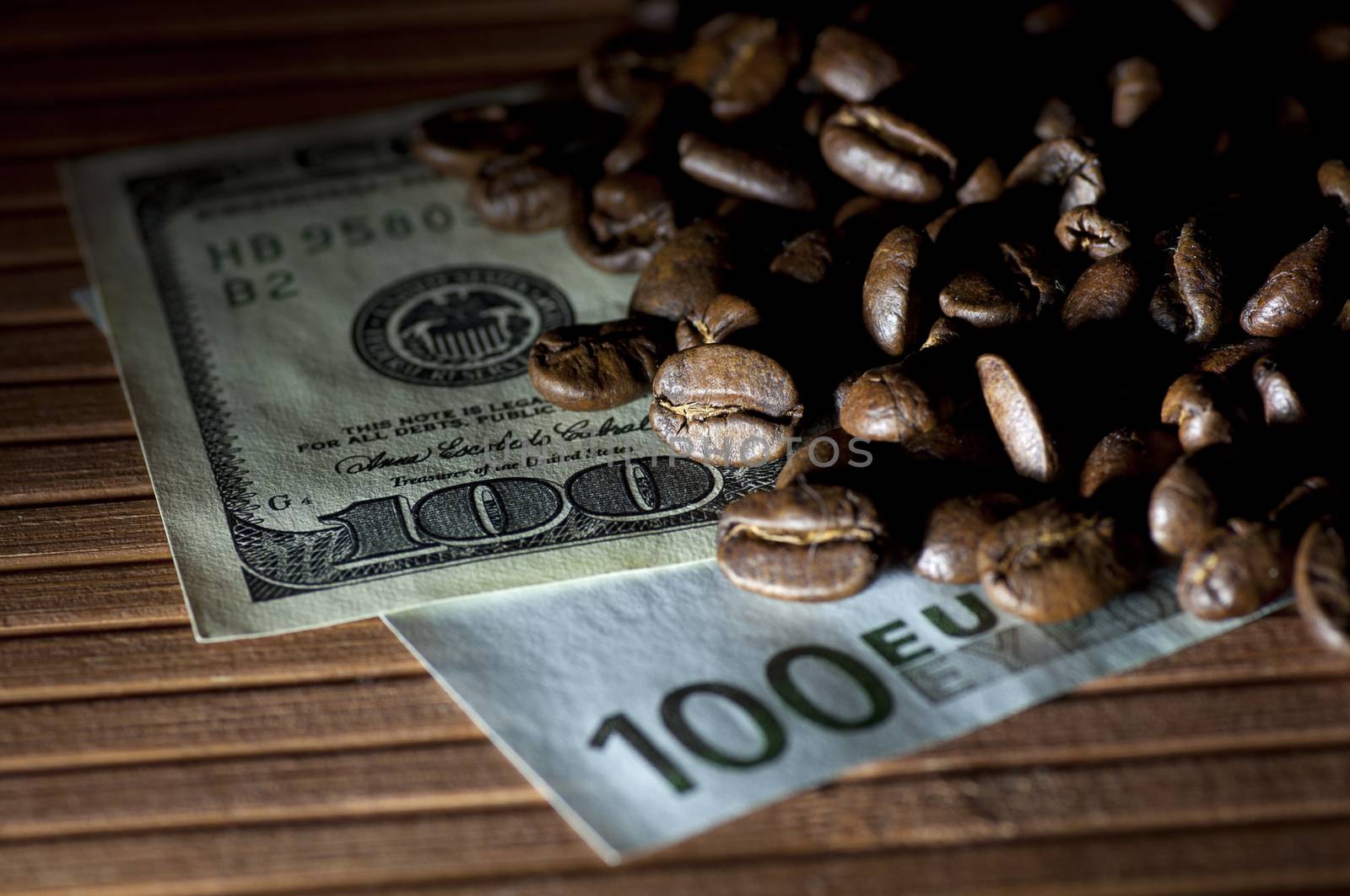 Coffee beans on bank notes (bills) by dred