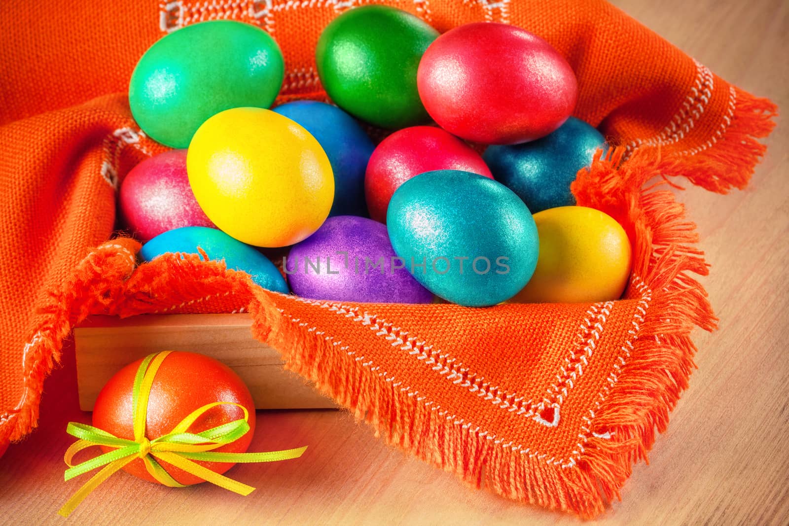 colorful easter eggs on the napkin