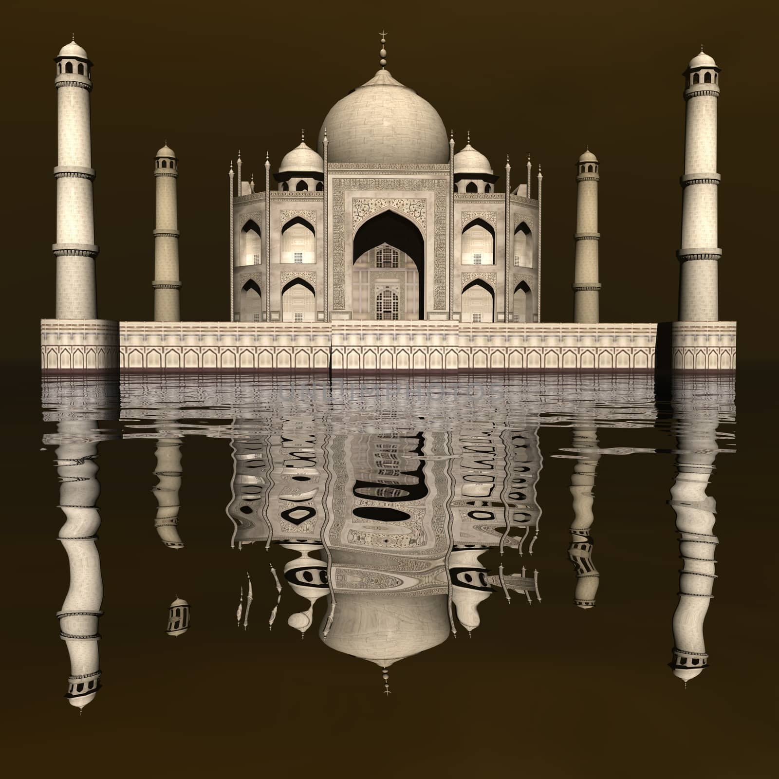Famous Taj Mahal mausoleum and its mirror reflection by day, Agra, India