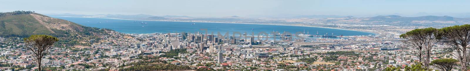 CAPE TOWN, SOUTH AFRICA - DECEMBER 18, 2014: Panorama of Cape Town and Signal Hill as seen from Table Mountain Road
