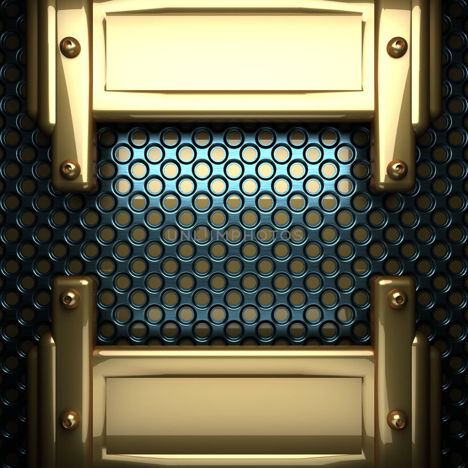 blue metal background with yellow element