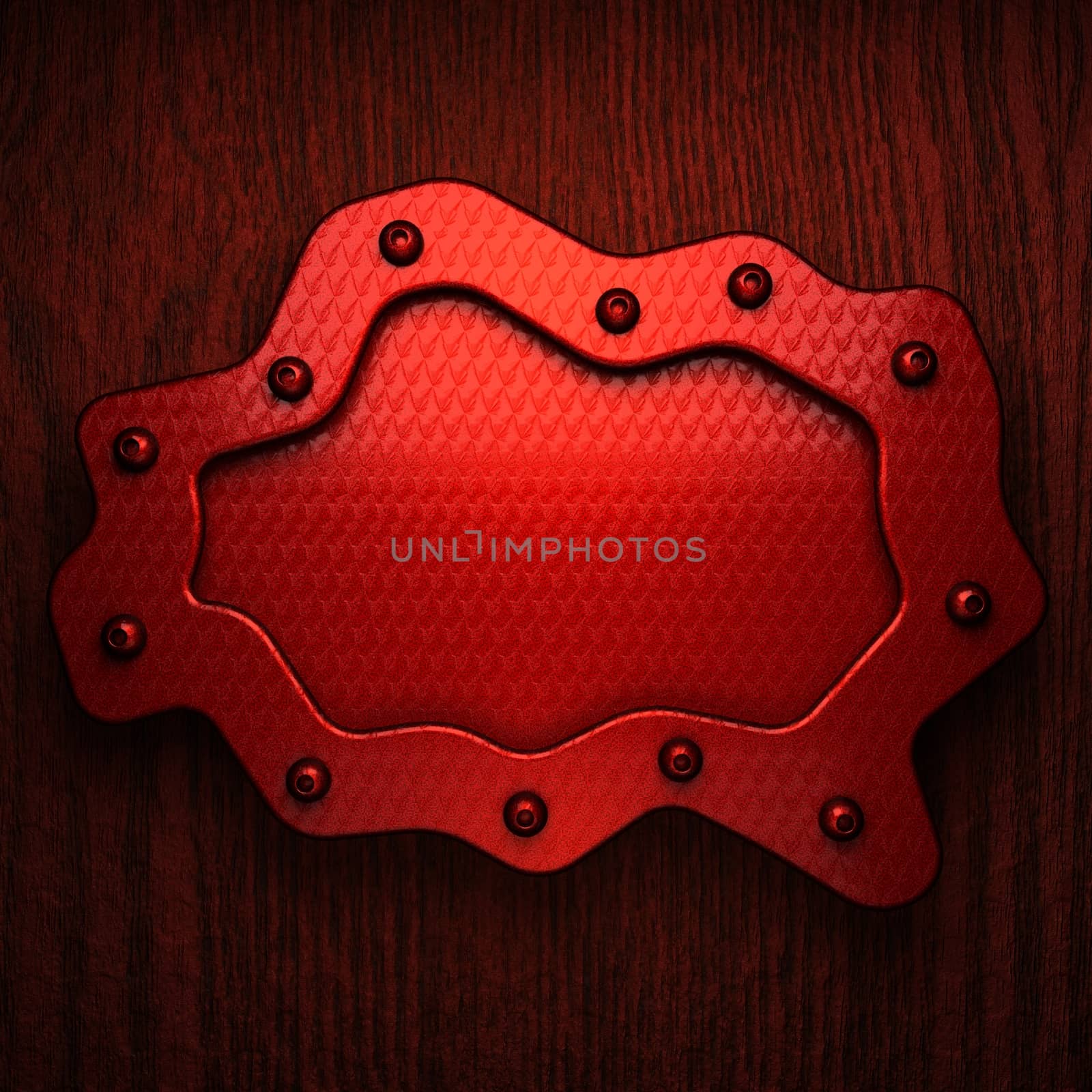 red pollished metal on wooden bachkround
