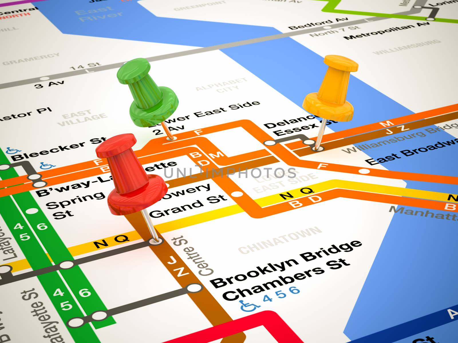 3d pins and subway map, gps concept