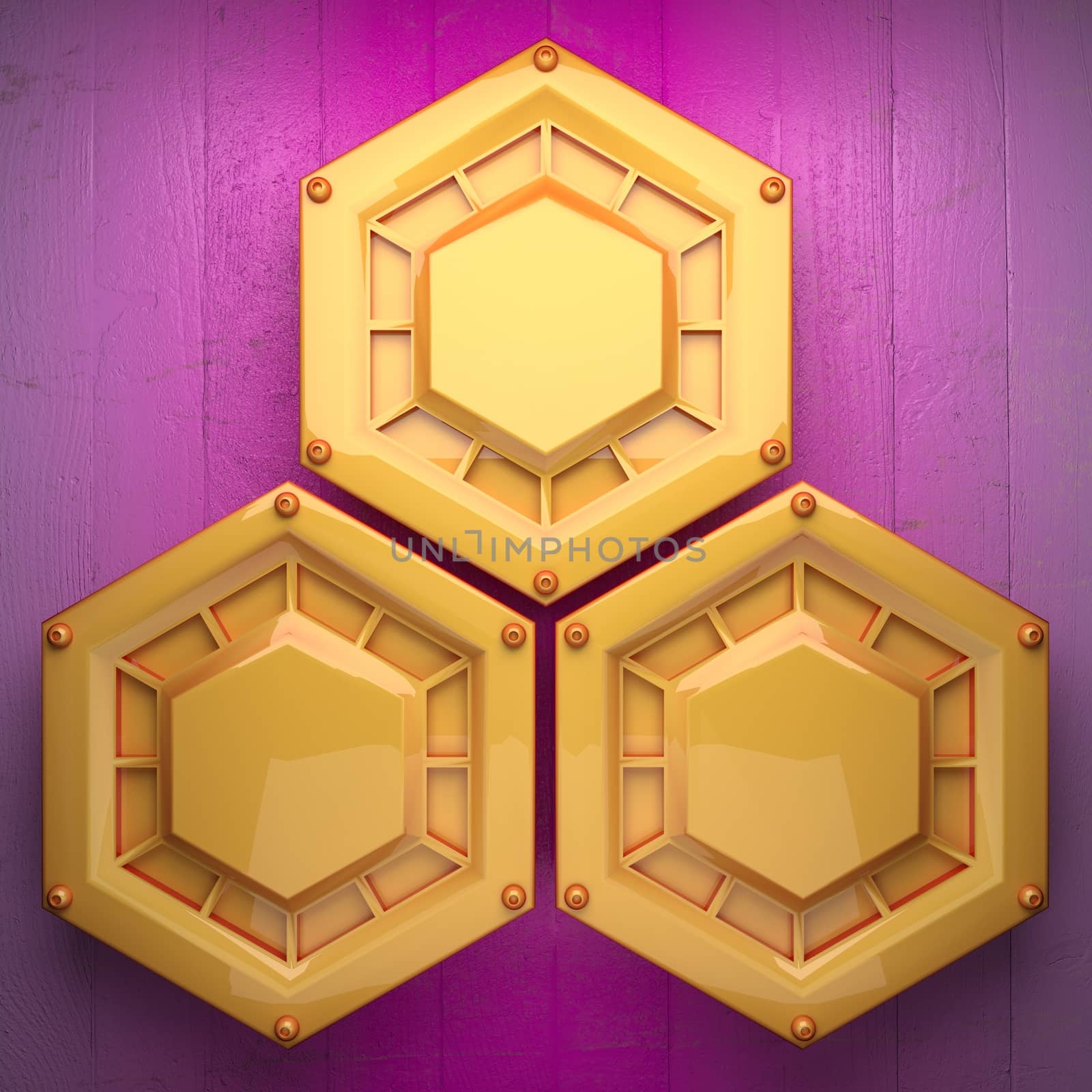 yellow metal and pink wood background