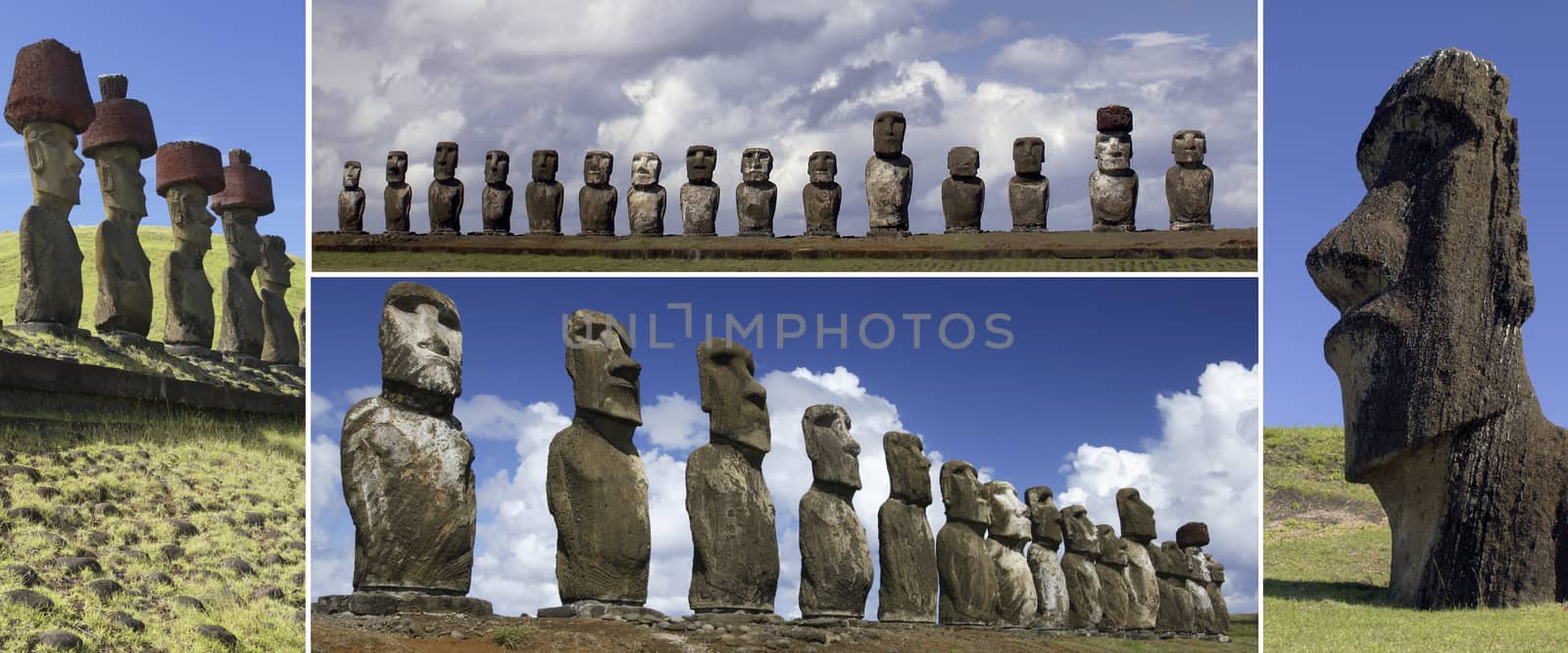 The Moai of Easter Island in the South Pacific. Easter Island is famous for its 887 monumental statues, called moai, created by the early Rapa Nui people. In 1995, UNESCO named Easter Island a World Heritage Site.
