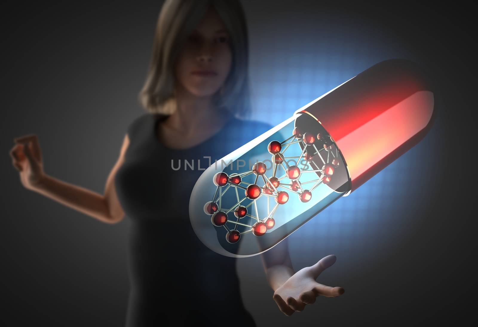 woman and futusistic hologram on hand