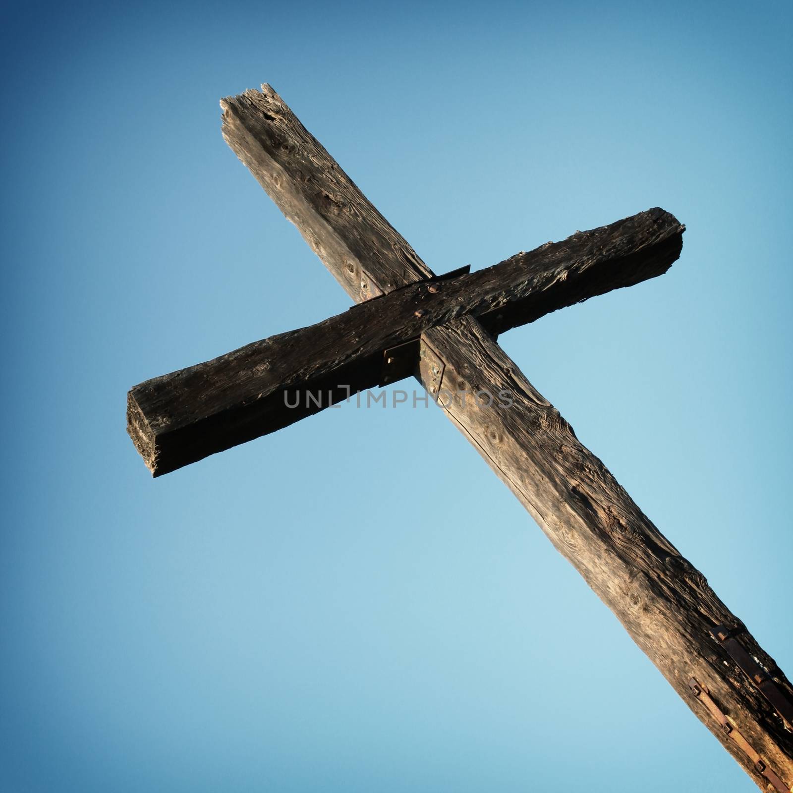 Closeup of the cross up on the hill in Ventura California.