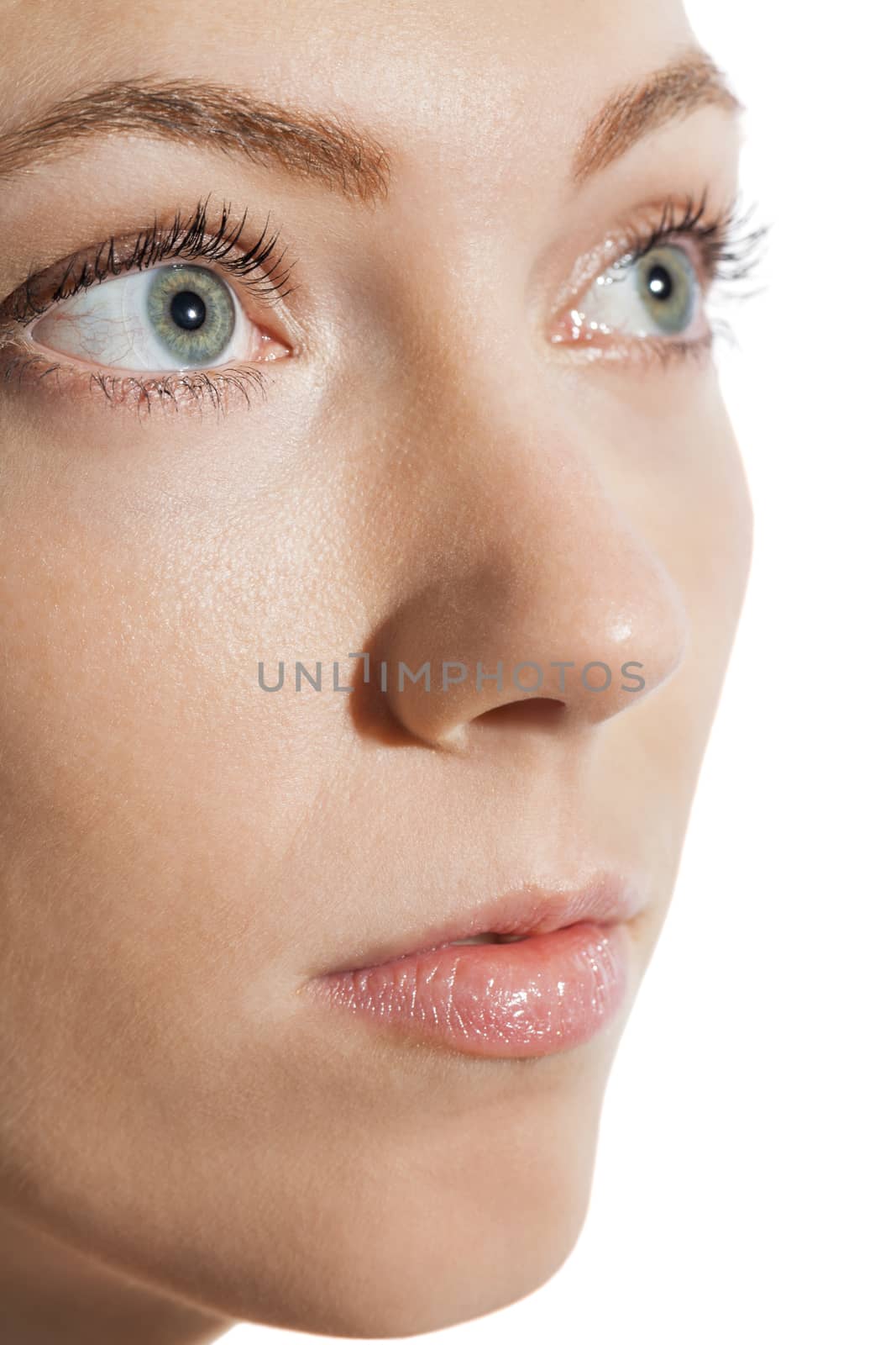 Conceptual Close up Gray Eye of a Woman Looking Up