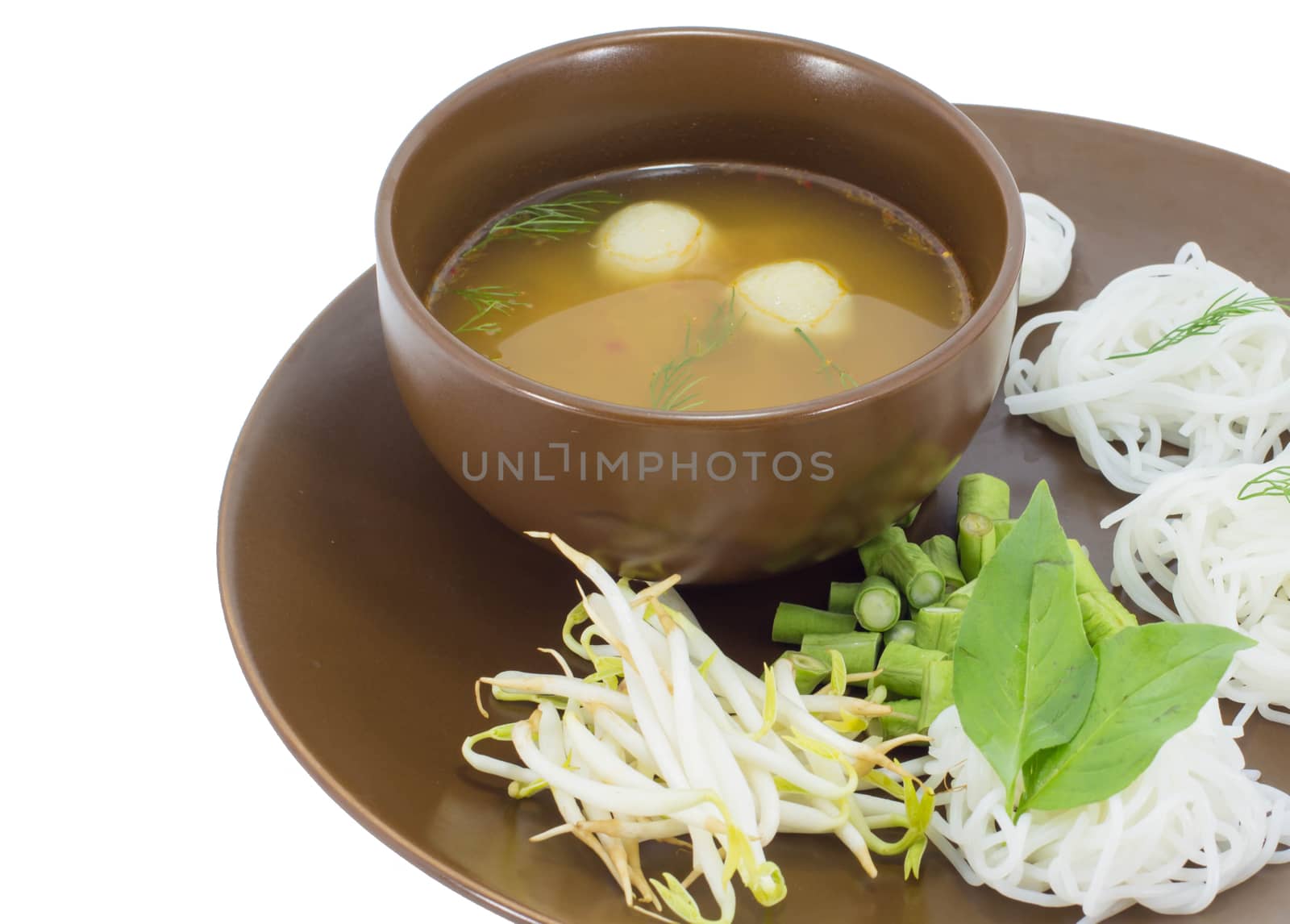 Thai Rice Vermicelli with spicy soup isolated