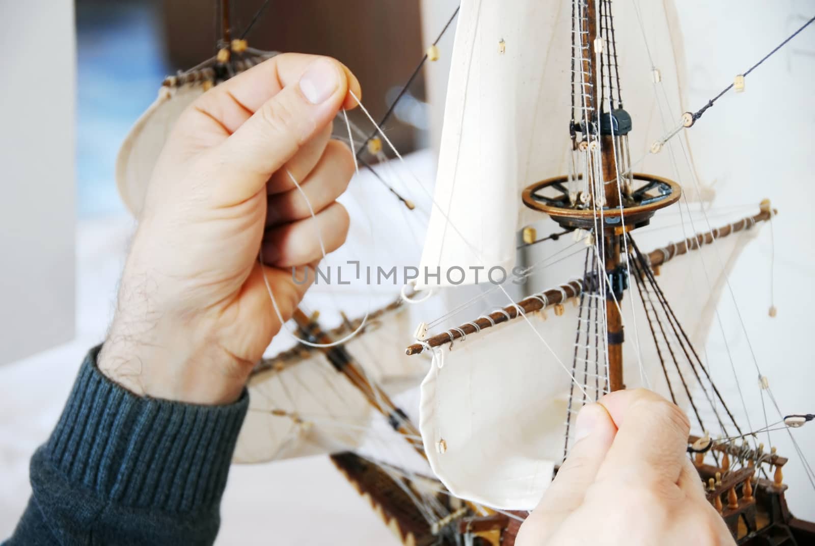 making details of wooden handmade boat closeup