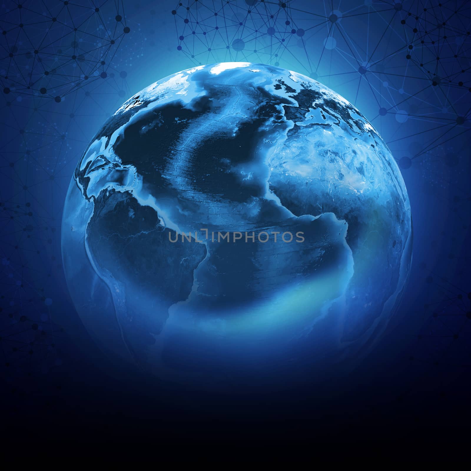 Blue earth globe with continents, transparent by cherezoff