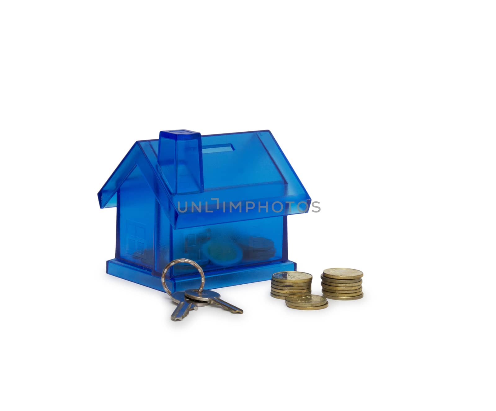 Small house with money and key isolated 